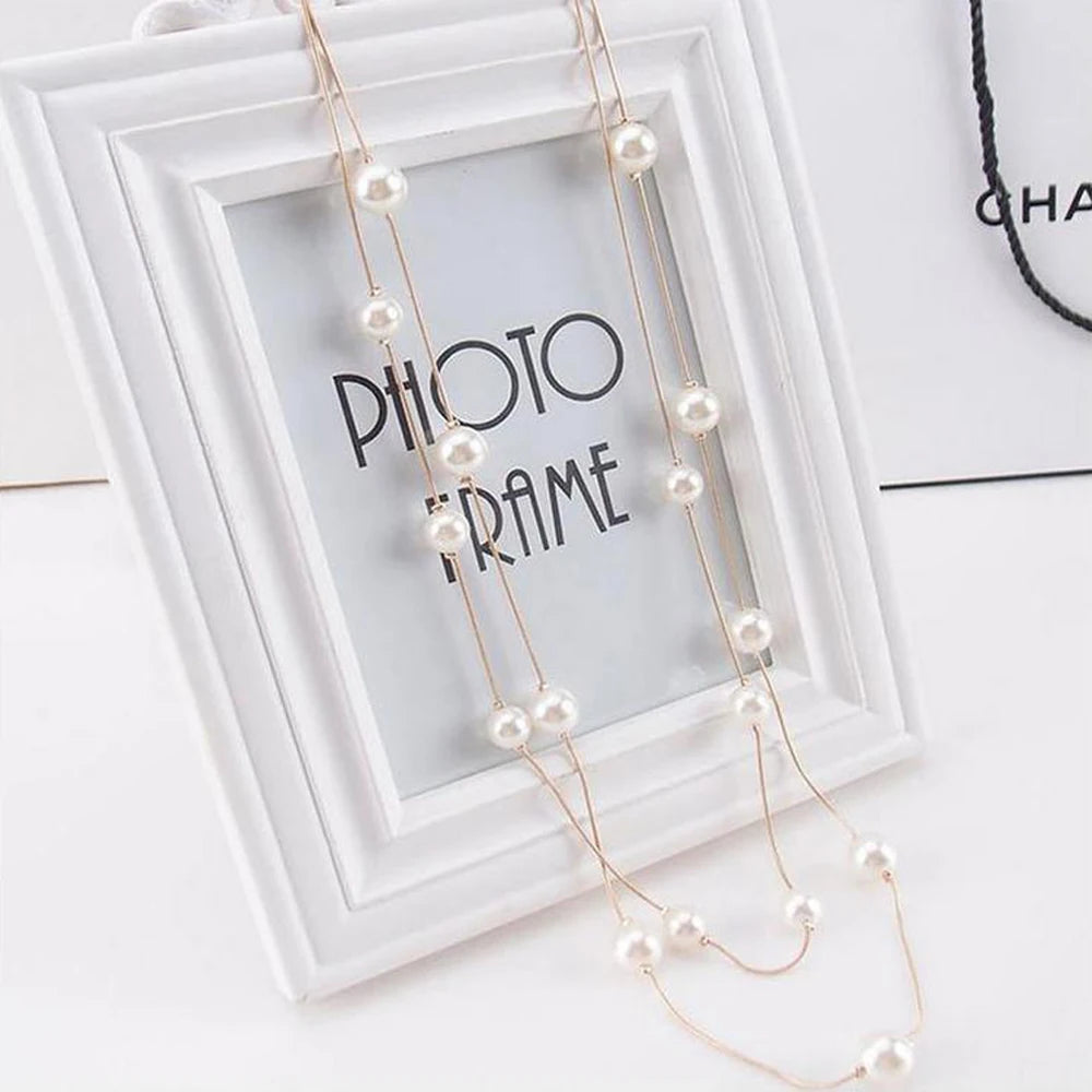Long Layered Pearl Necklace