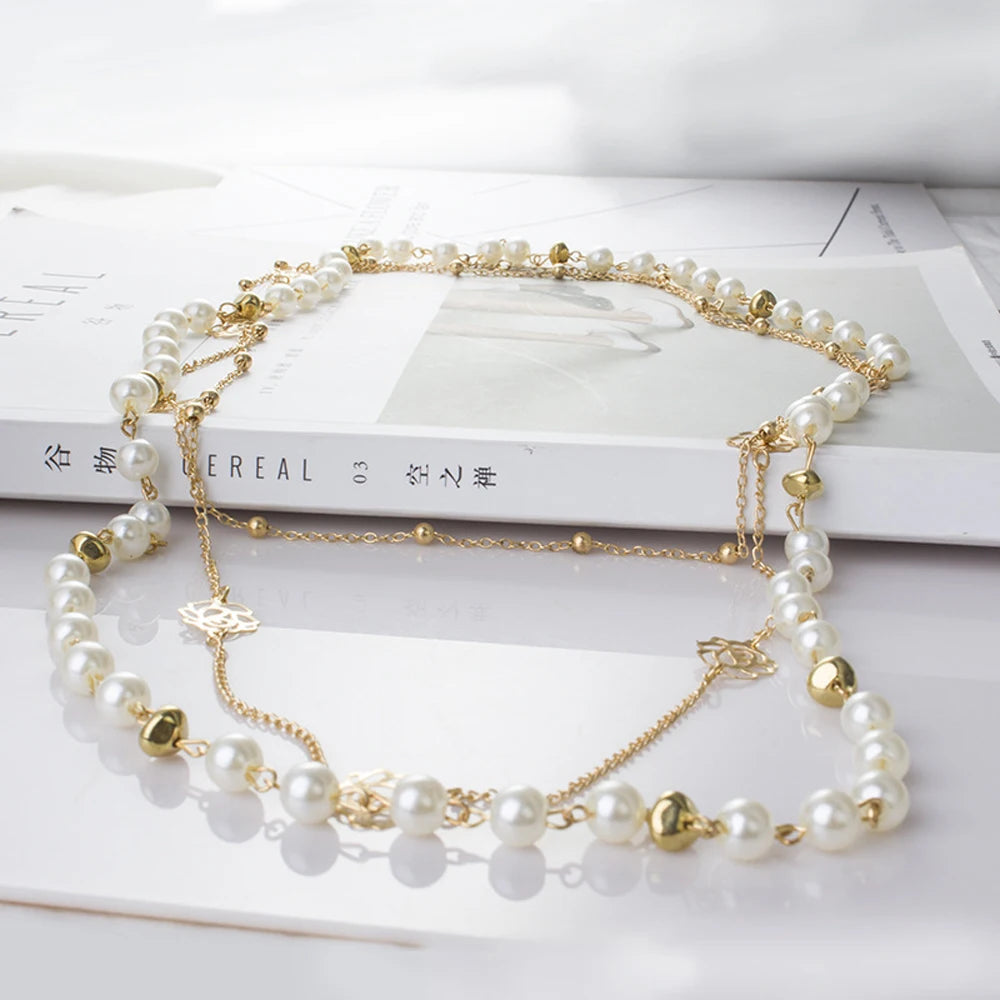 Long Layered Pearl Necklace