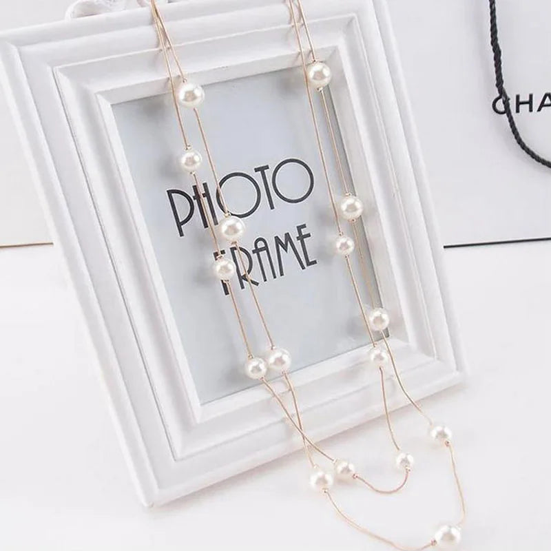 Long Layered Pearl Necklace