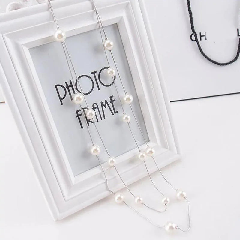 Long Layered Pearl Necklace
