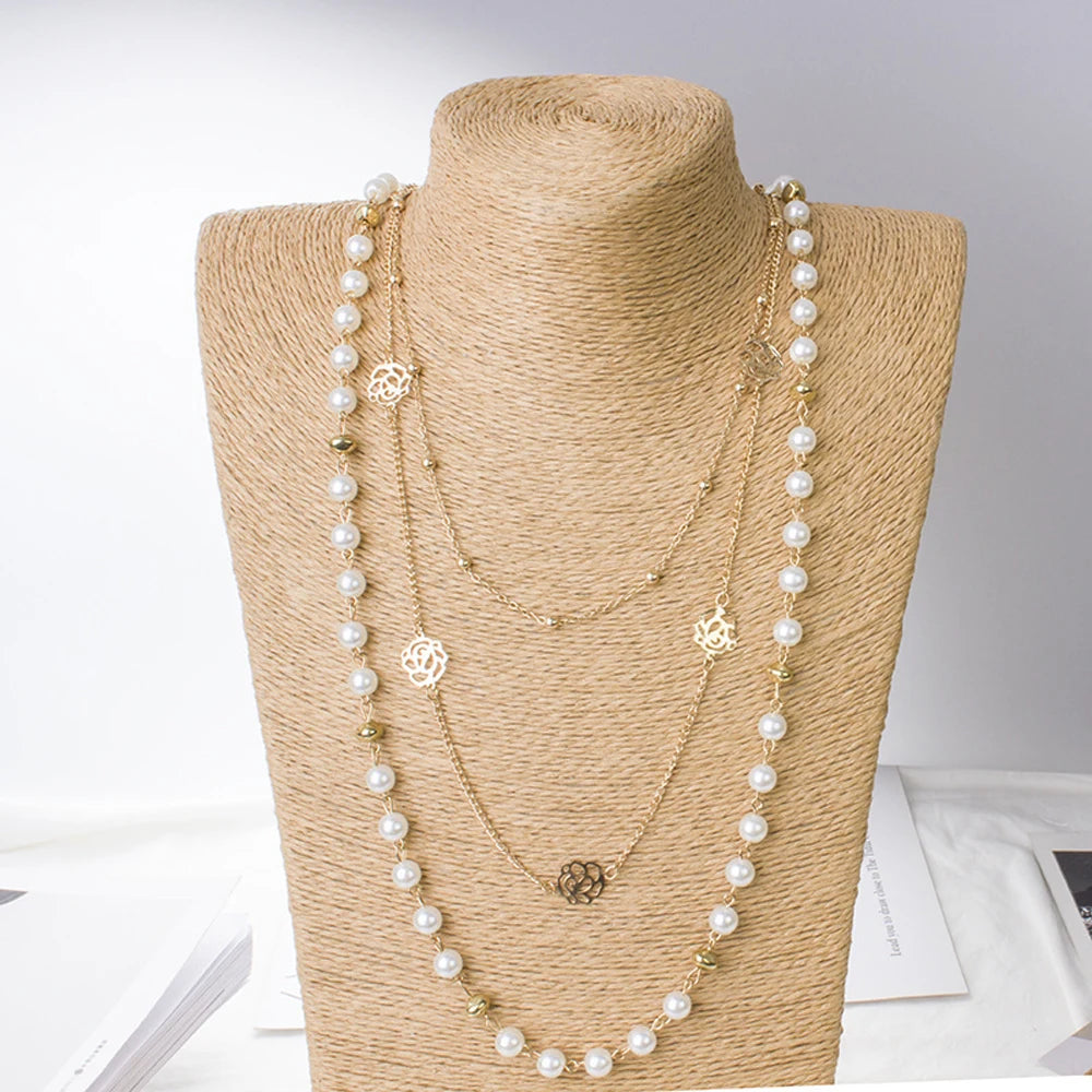 Long Layered Pearl Necklace