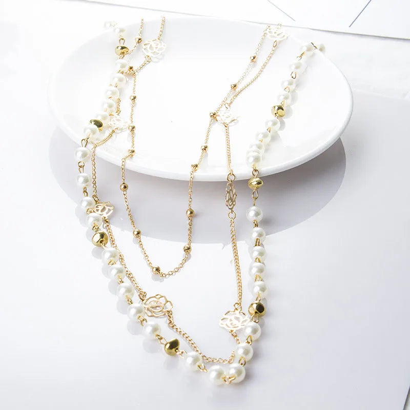 Long Layered Pearl Necklace