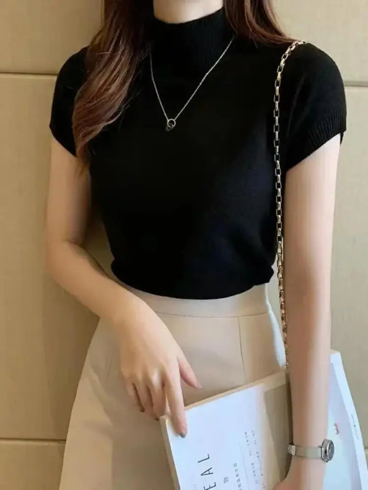 Women's Turtle Neck Crop Top T-Shirt