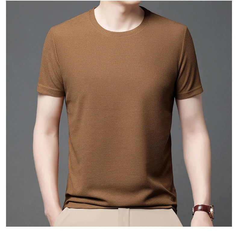 Men's Short Sleeve Waffle Knit Polo Shirt