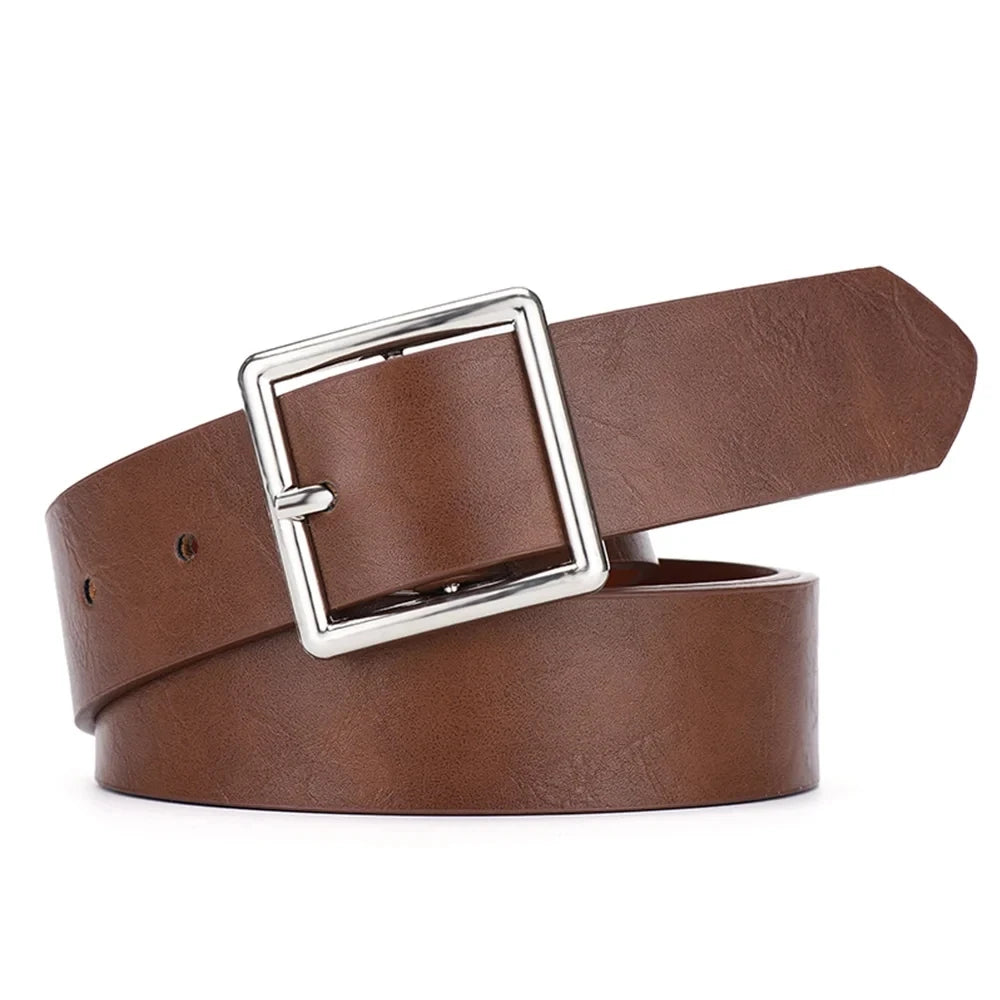 Square Buckle Leather Casual Belt