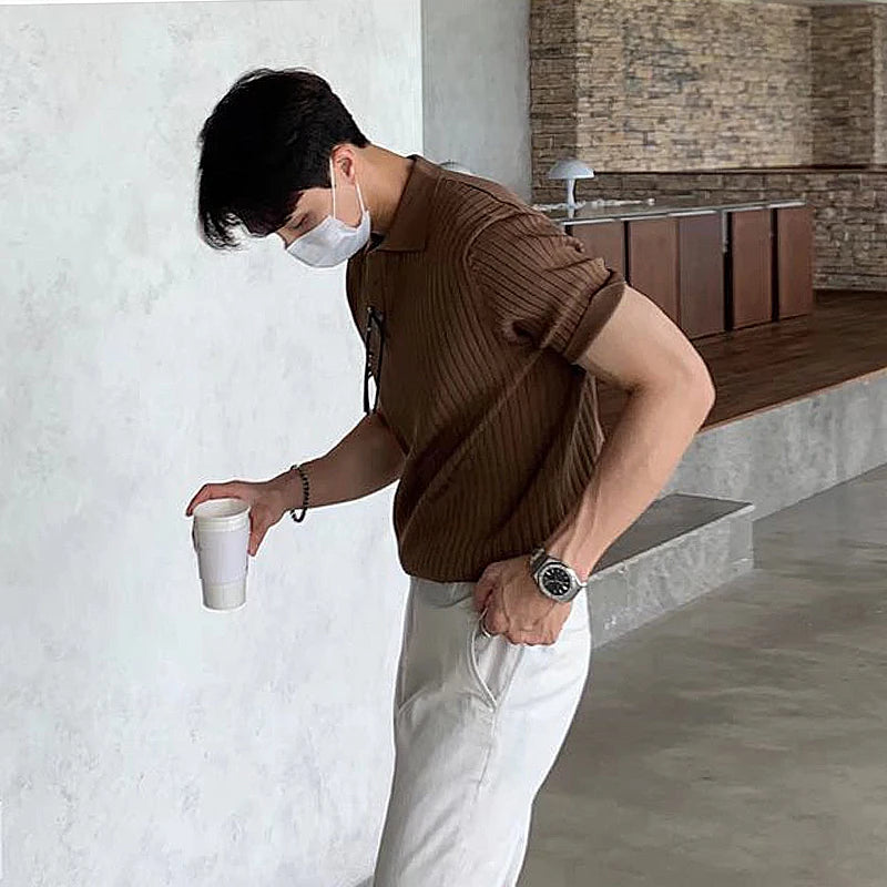 Men's Knitted Striped Polo T-Shirt