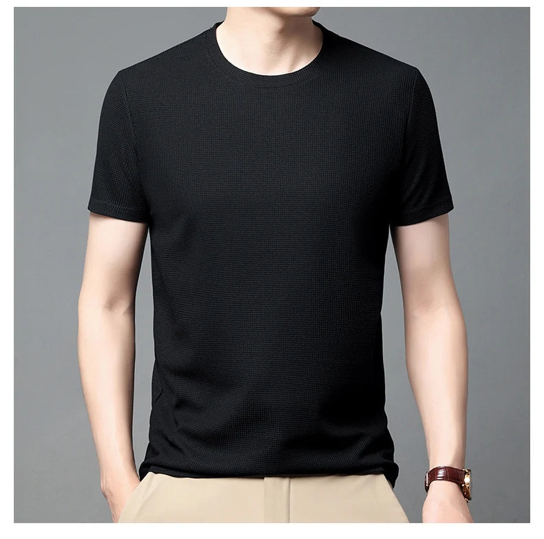 Men's Short Sleeve Waffle Knit Polo Shirt