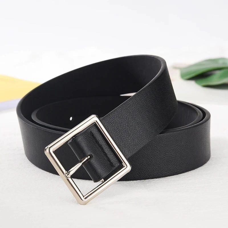 Square Buckle Leather Casual Belt