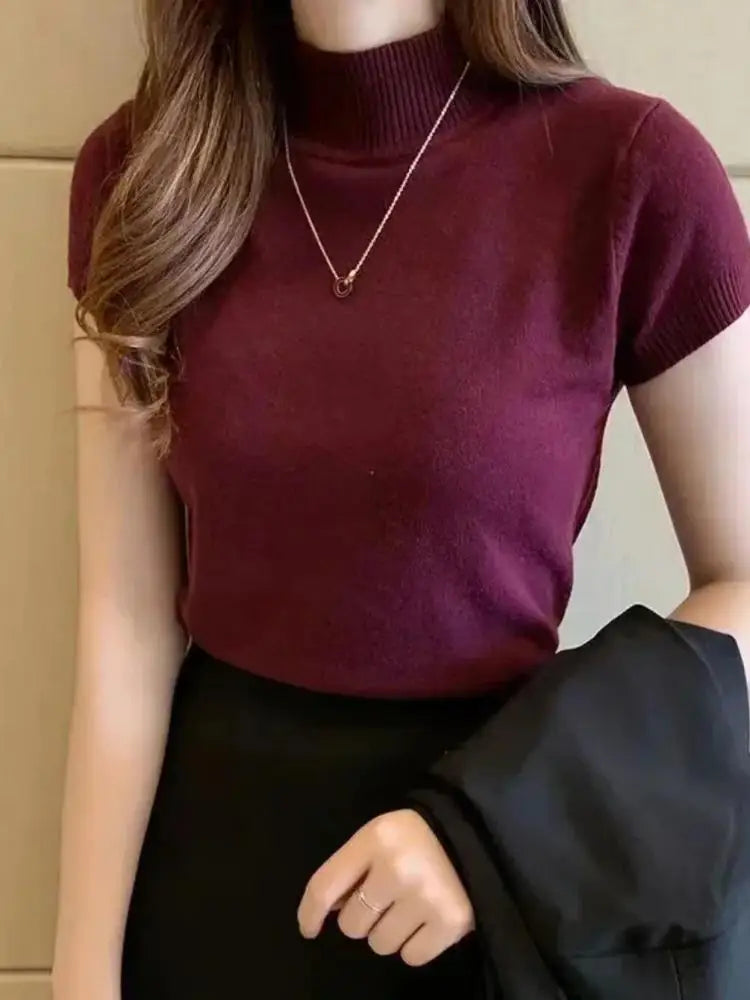 Women's Turtle Neck Crop Top T-Shirt