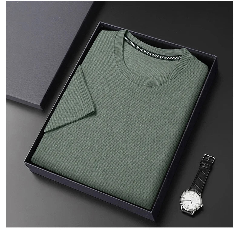 Men's Short Sleeve Waffle Knit Polo Shirt