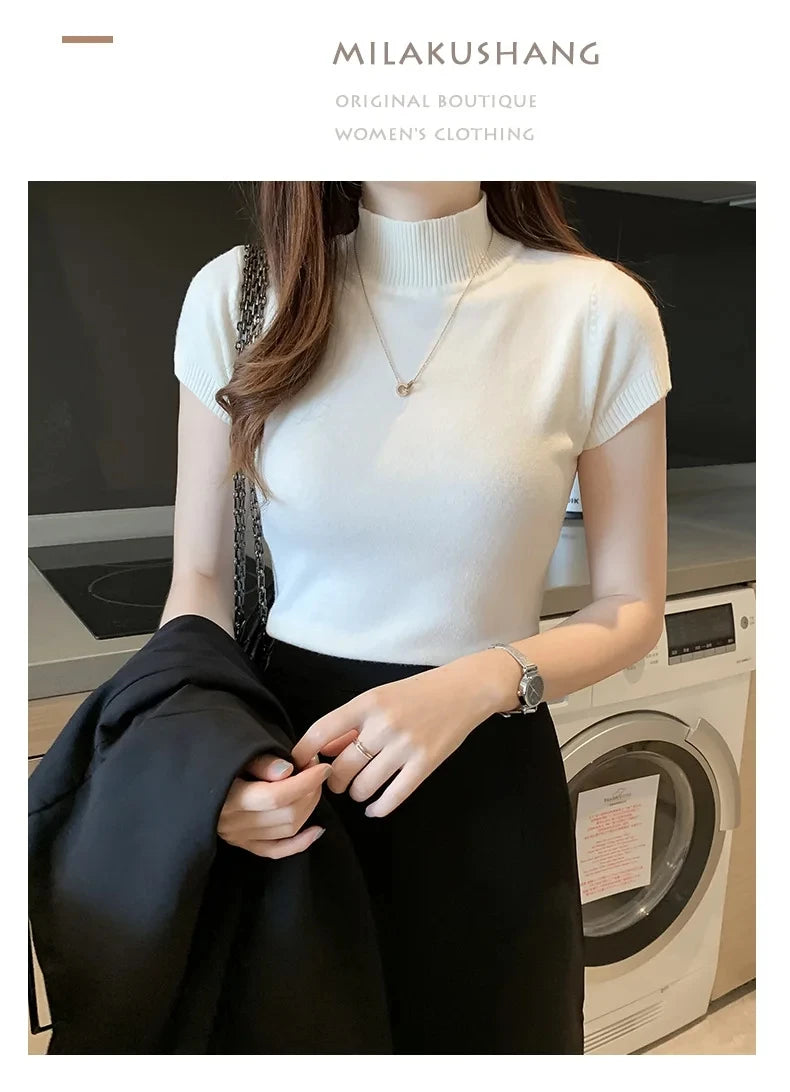 Women's Turtle Neck Crop Top T-Shirt