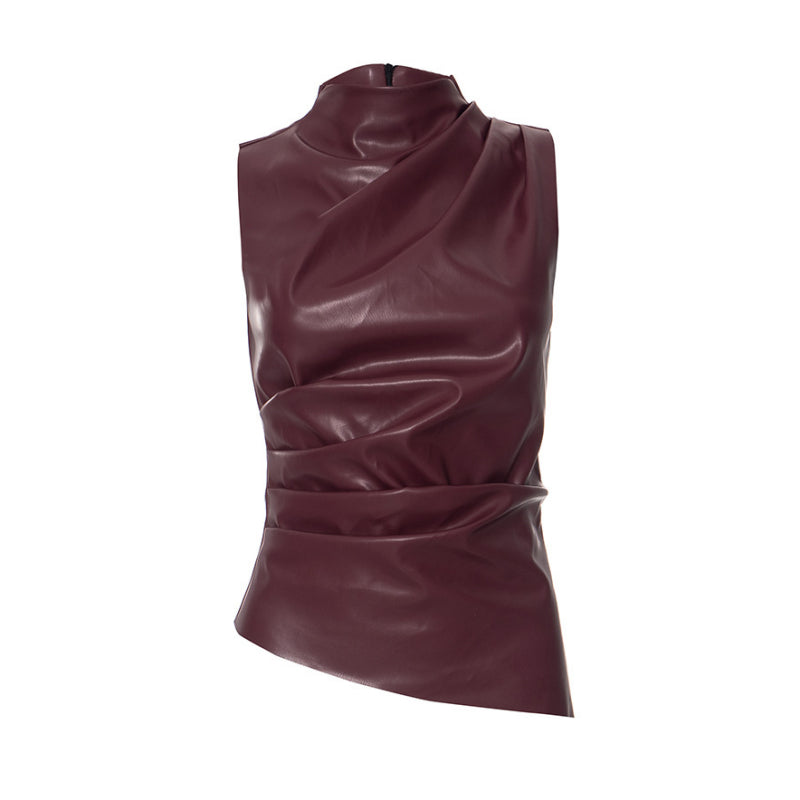 Women's Sleeveless High Collar Shiny Top