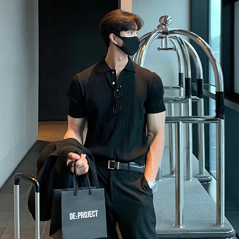 Men's Knitted Striped Polo T-Shirt