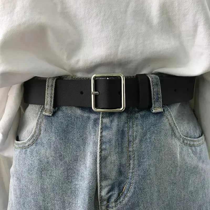 Square Buckle Leather Casual Belt