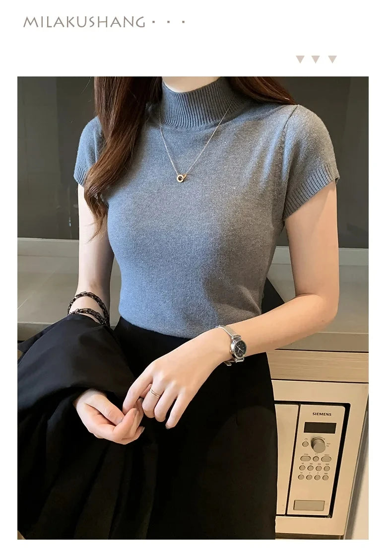 Women's Turtle Neck Crop Top T-Shirt