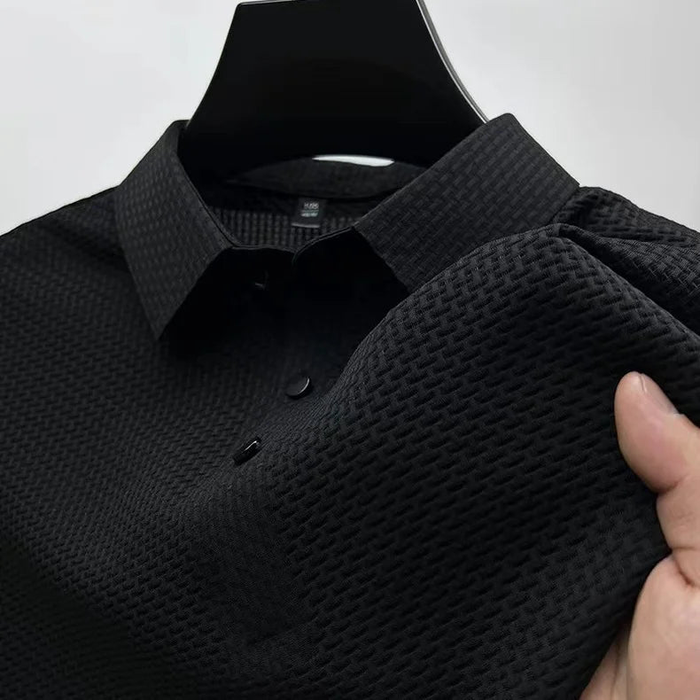 Men's Short Sleeve Breathable Textured Polo Shirt