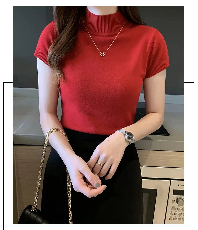 Women's Turtle Neck Crop Top T-Shirt