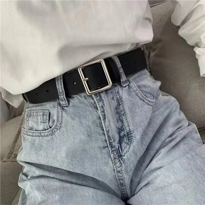 Square Buckle Leather Casual Belt