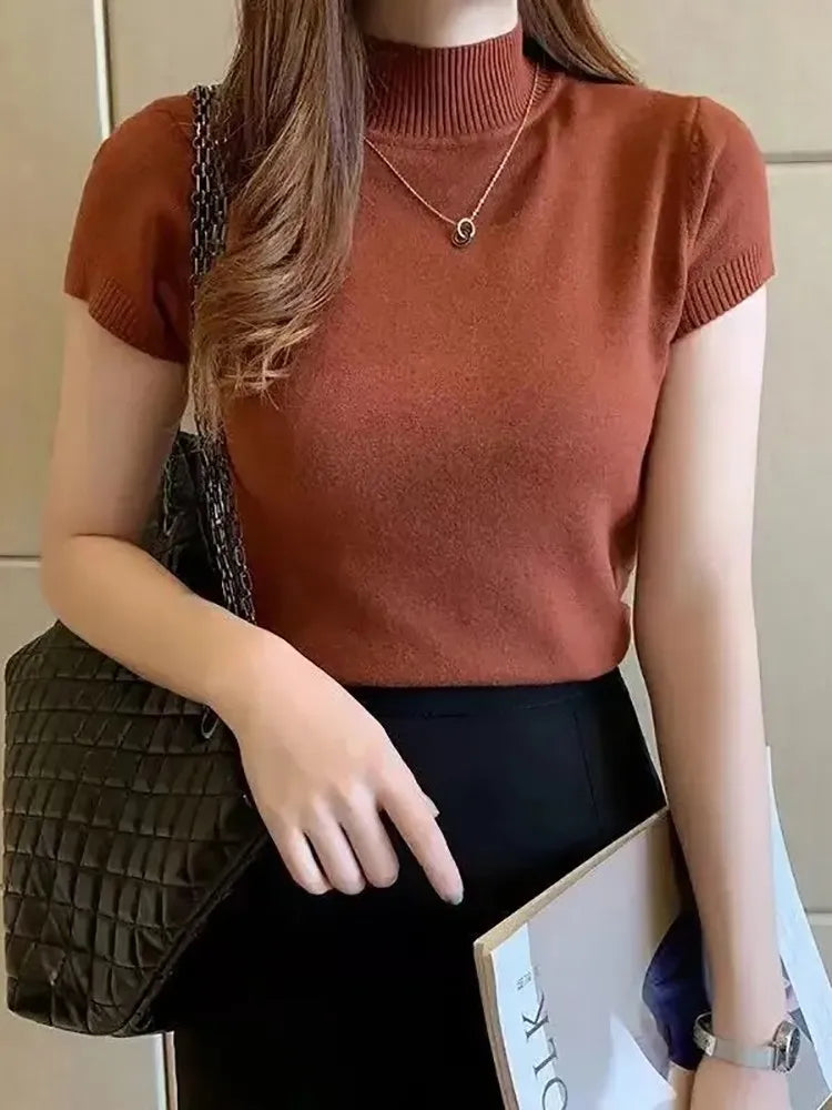 Women's Turtle Neck Crop Top T-Shirt