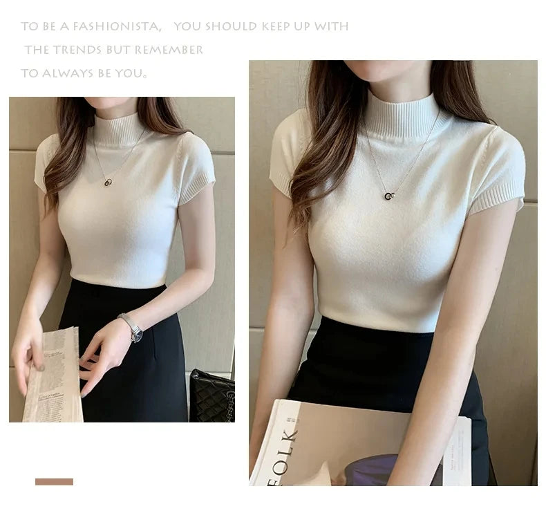 Women's Turtle Neck Crop Top T-Shirt