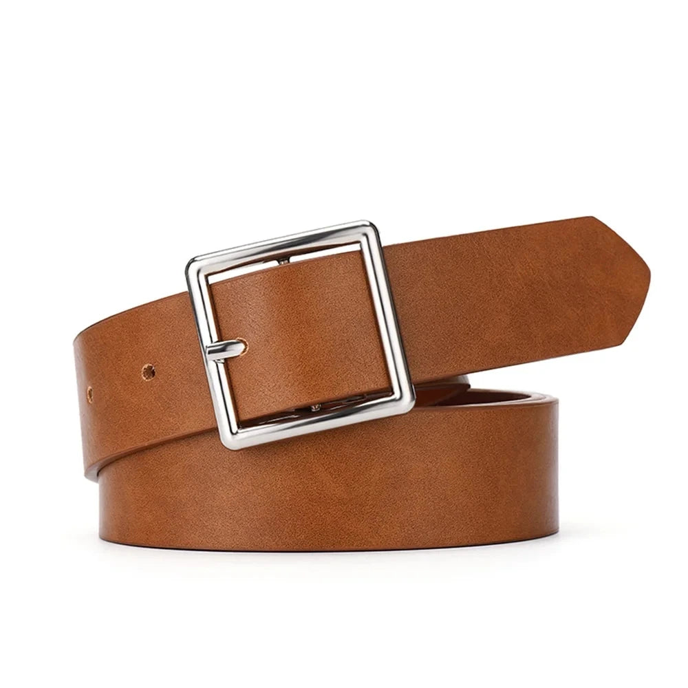 Square Buckle Leather Casual Belt