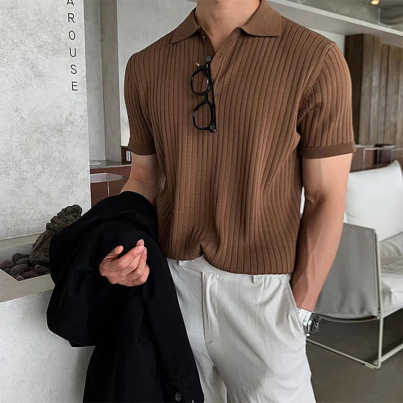 Men's Knitted Striped Polo T-Shirt