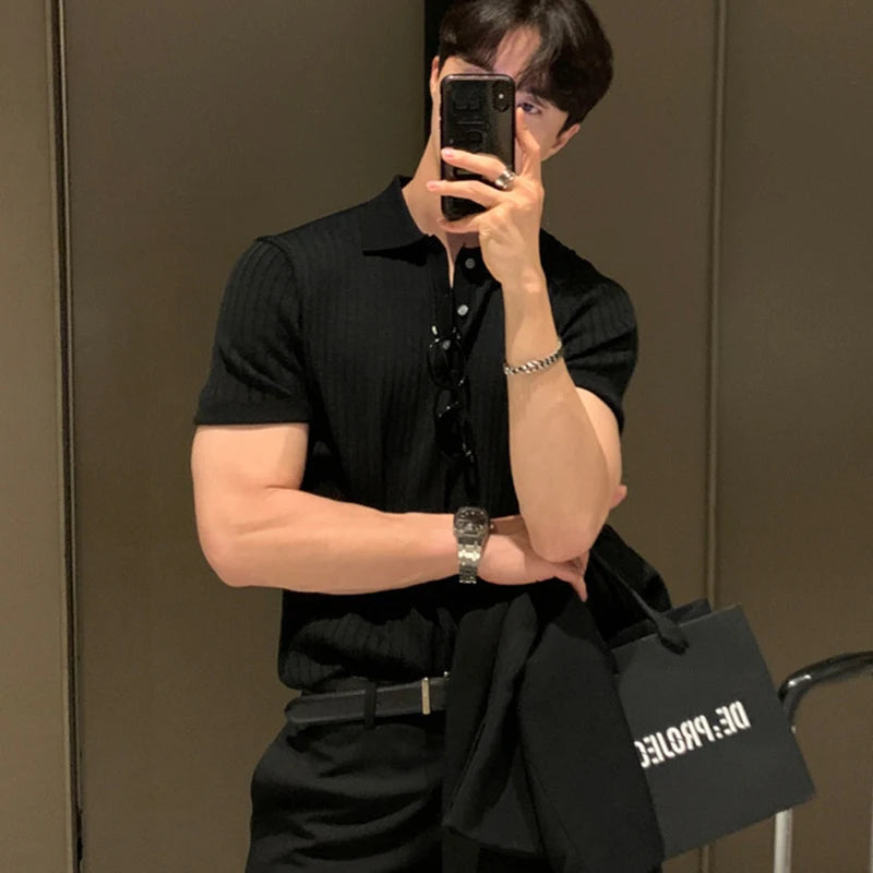 Men's Knitted Striped Polo T-Shirt