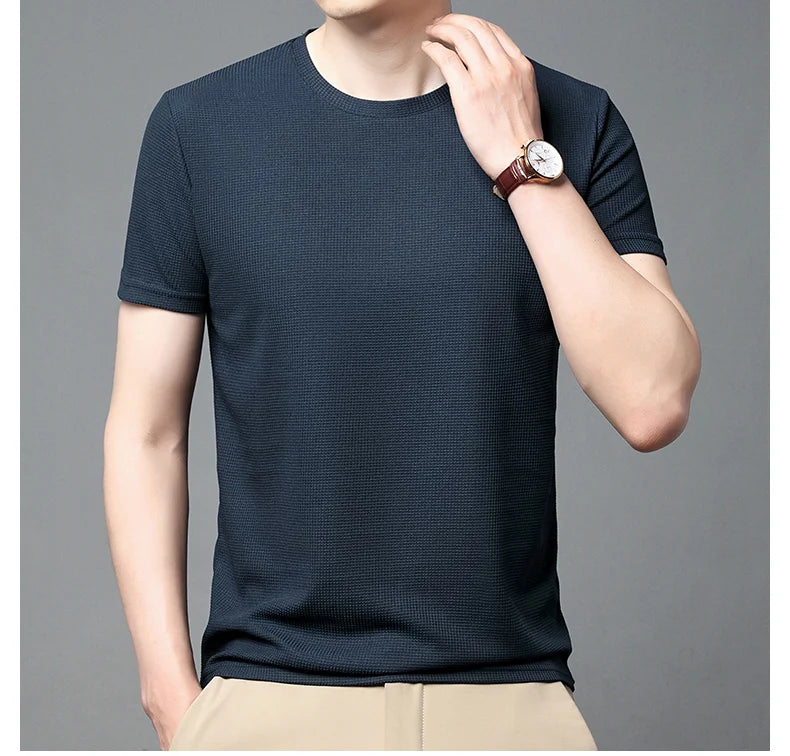 Men's Short Sleeve Waffle Knit Polo Shirt