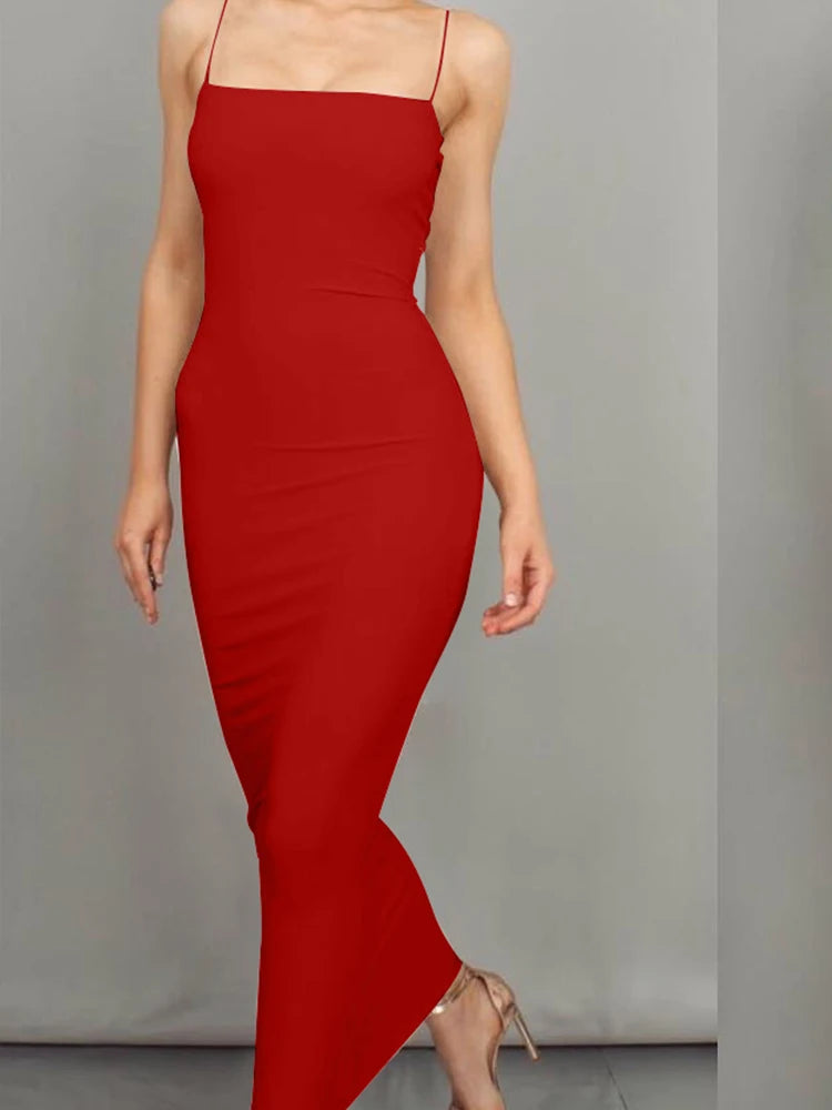 Women's Sleeveless + Backless Long Sling Dress