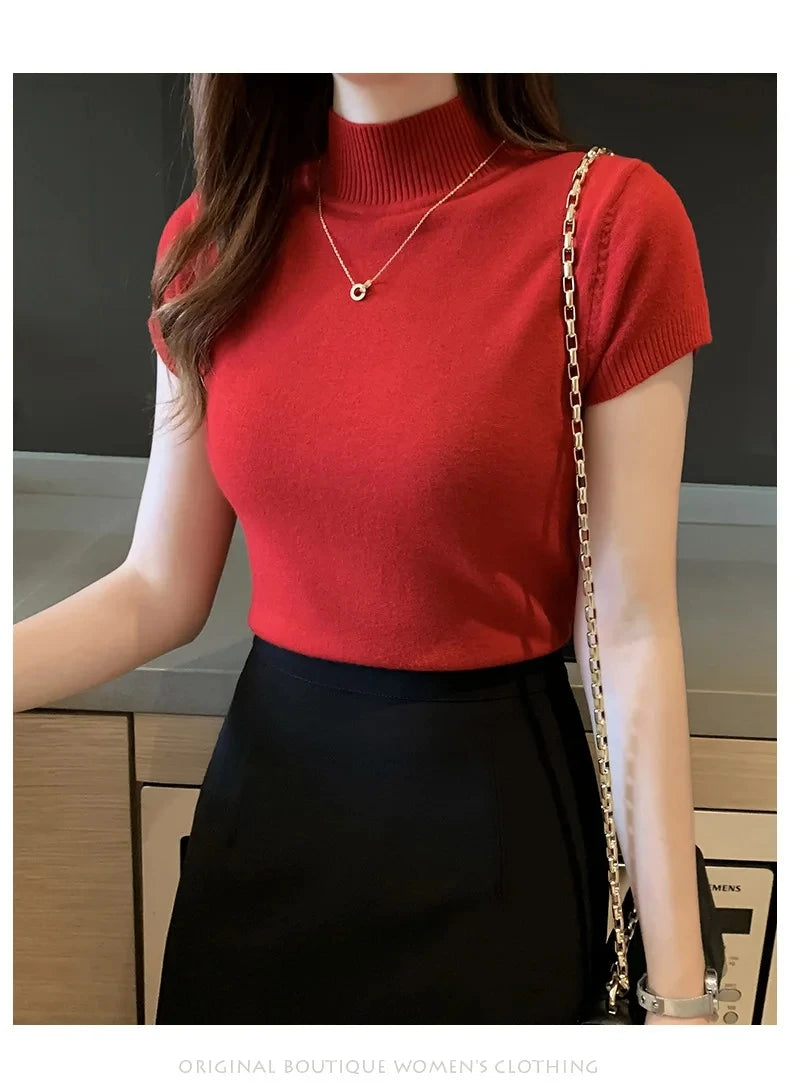 Women's Turtle Neck Crop Top T-Shirt