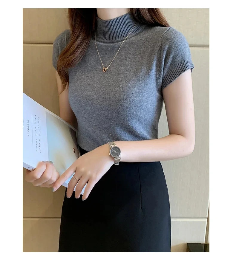 Women's Turtle Neck Crop Top T-Shirt