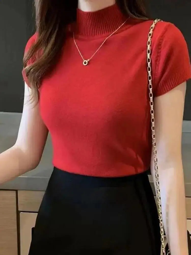 Women's Turtle Neck Crop Top T-Shirt
