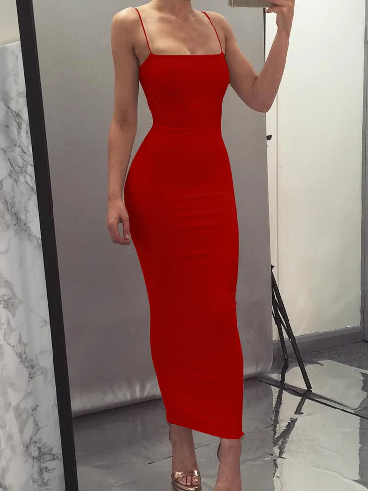 Women's Sleeveless + Backless Long Sling Dress