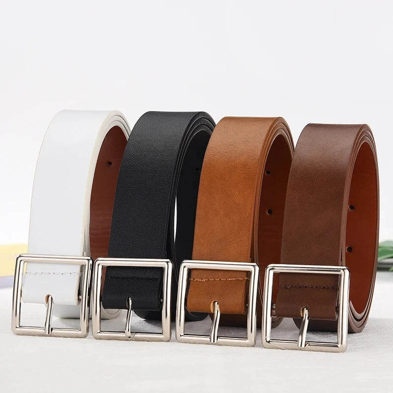 Square Buckle Leather Casual Belt