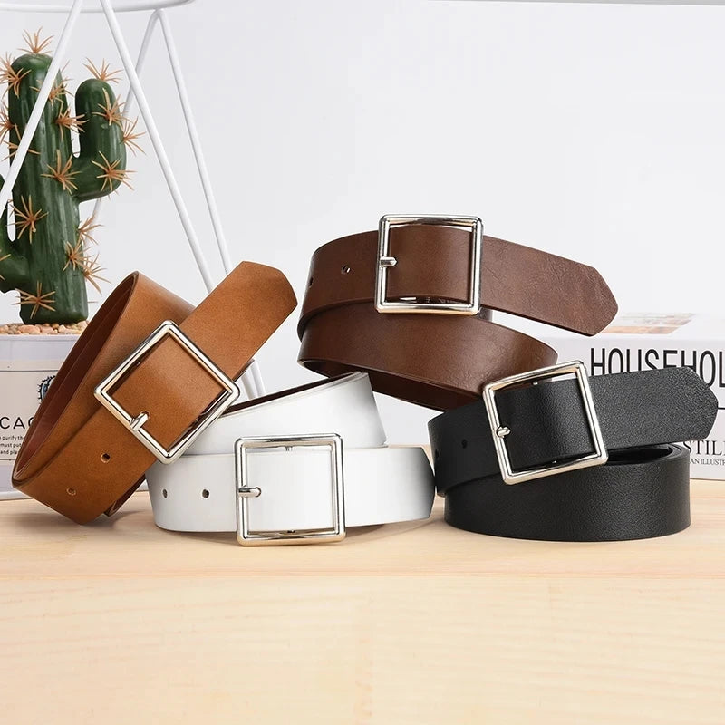Square Buckle Leather Casual Belt