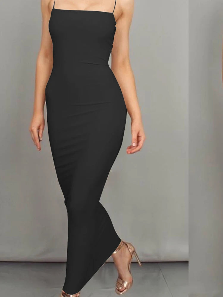 Women's Sleeveless + Backless Long Sling Dress