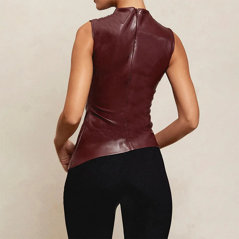 Women's Sleeveless High Collar Shiny Top