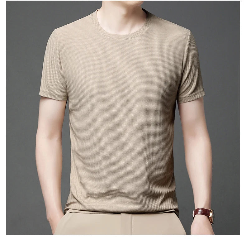 Men's Short Sleeve Waffle Knit Polo Shirt
