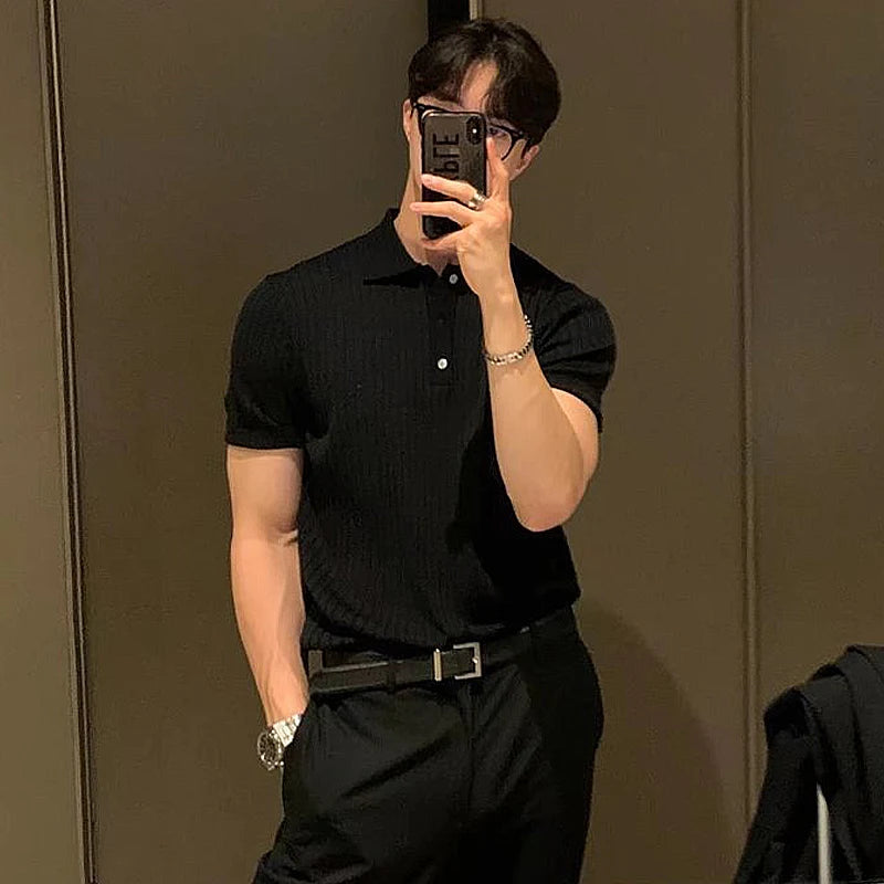 Men's Knitted Striped Polo T-Shirt
