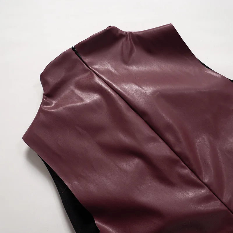 Women's Sleeveless High Collar Shiny Top