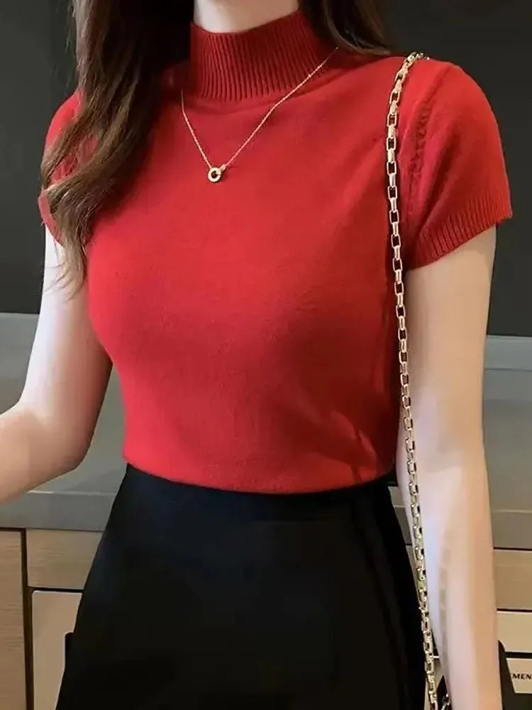 Women's Turtle Neck Crop Top T-Shirt