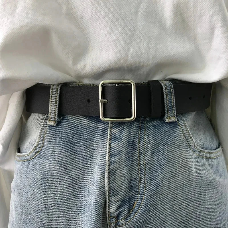 Square Buckle Leather Casual Belt