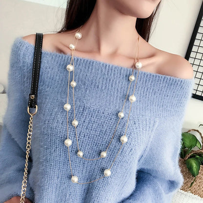 Long Layered Pearl Necklace