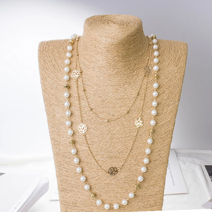 Long Layered Pearl Necklace