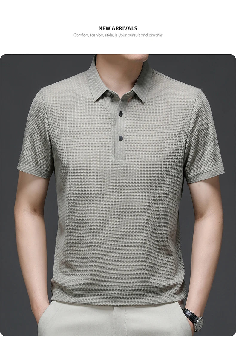 Men's Short Sleeve Breathable Textured Polo Shirt