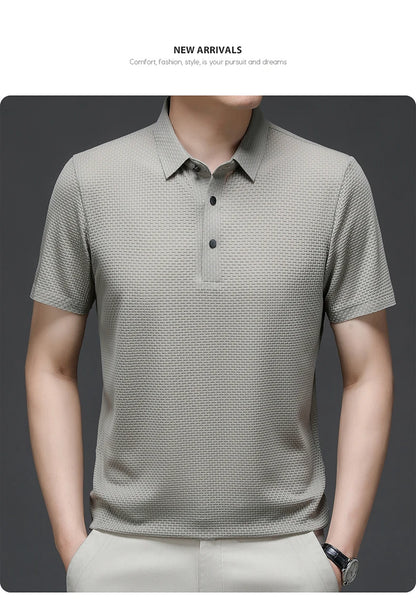 Men's Short Sleeve Breathable Textured Polo Shirt