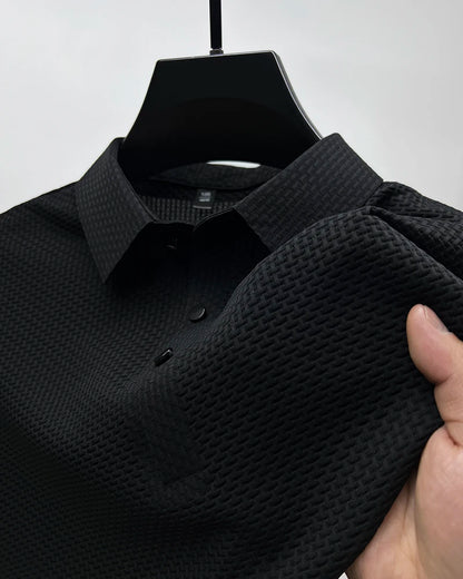 Men's Short Sleeve Breathable Textured Polo Shirt