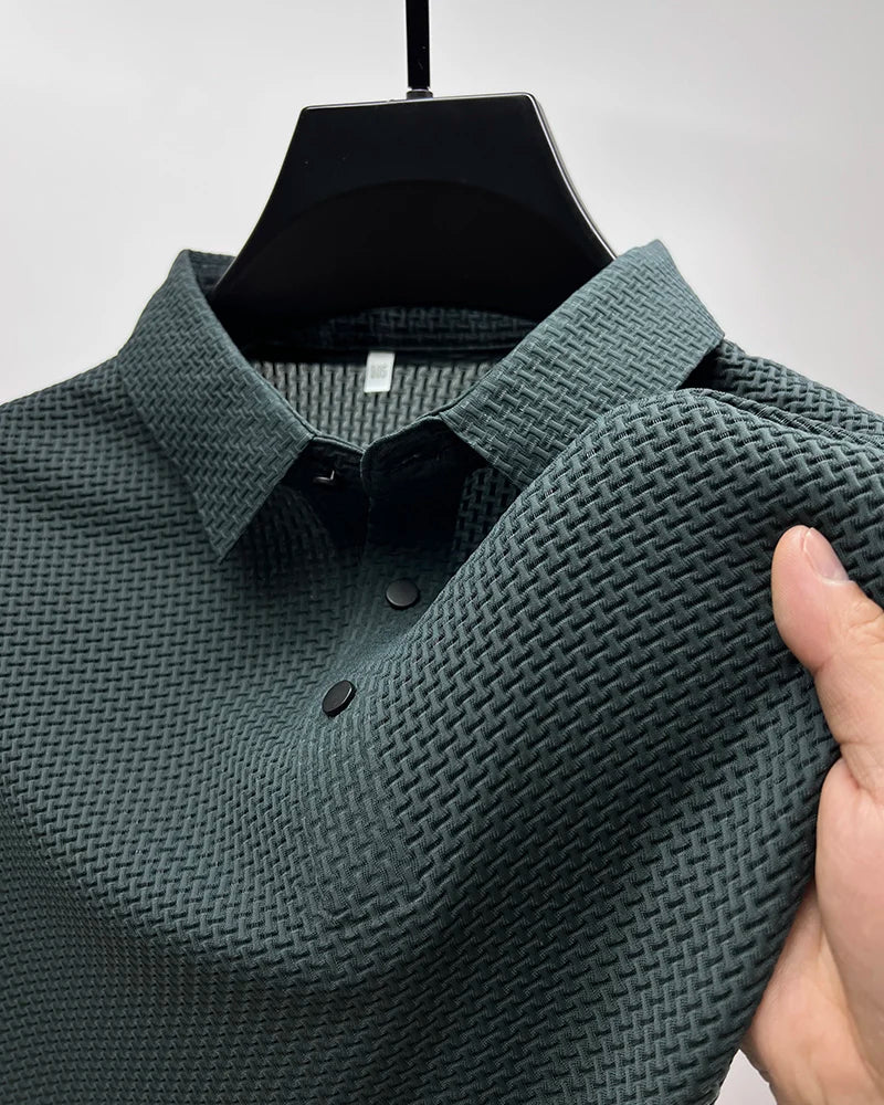 Men's Short Sleeve Breathable Textured Polo Shirt