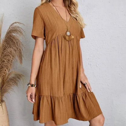 Women V-Neck Short Sleeve Dress