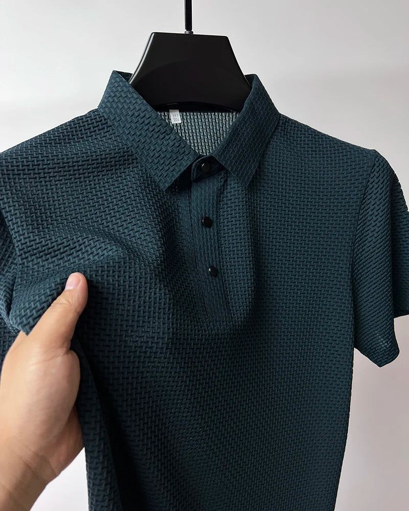 Men's Short Sleeve Breathable Textured Polo Shirt